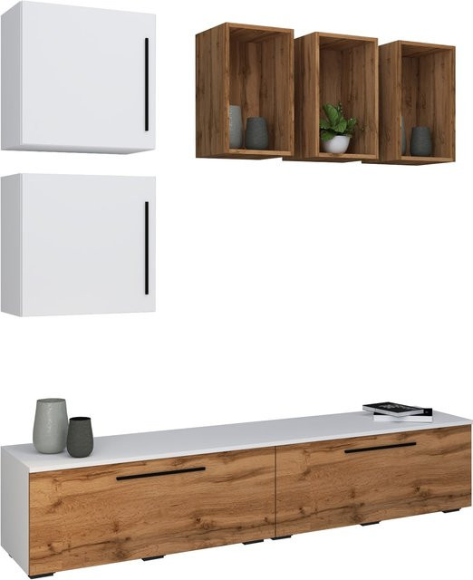 VCM Wohnwand Arila L als TV-Möbel und Anbauwand in Weiß Matt, H x B x T: 200 x 190 x 40 cm - Bild 1