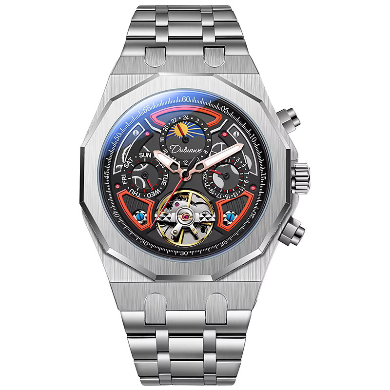 Dulunwe Armbanduhr, Automatik, Edelstahl, Kautschuk, Herren, Schwarz - Bild 3