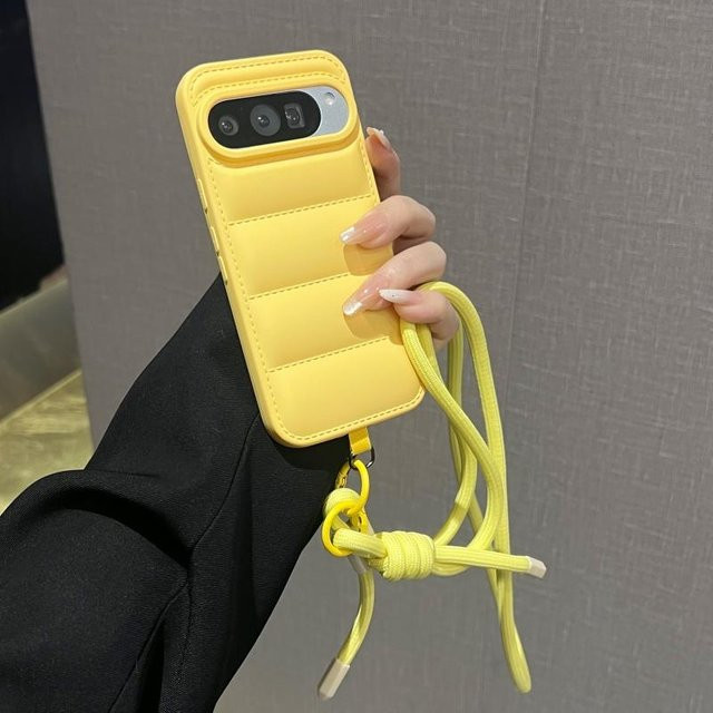 Modische Daunenjacke Crossbody-Hülle für Google Pixel 10 9 9A 8 7 7A 6A 6 Pro mit verstellbarem Lanyard in Gelb - Bild 1