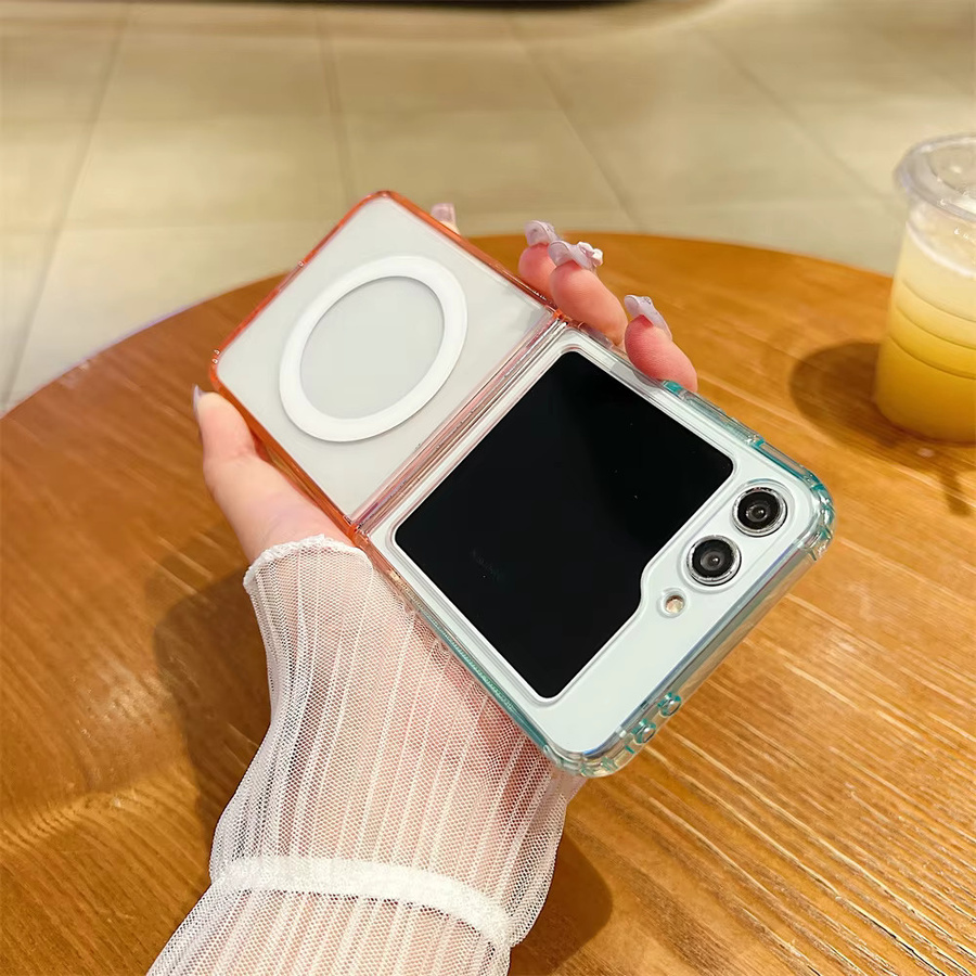MagSafe Handyhülle für Samsung Galaxy Z Flip mit Farbverlauf aus klarem Acryl in Multicolour und Orange, transparentes Design mit magnetischer kabelloser Ladefunktion - Bild 2