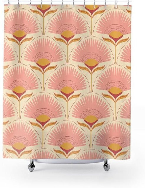 Dai Jiaochuan Art Deco Duschvorhang mit floralem Jugendstil-Design in Gelb und Rosa, B: 120 cm, H: 200 cm - Bild 1
