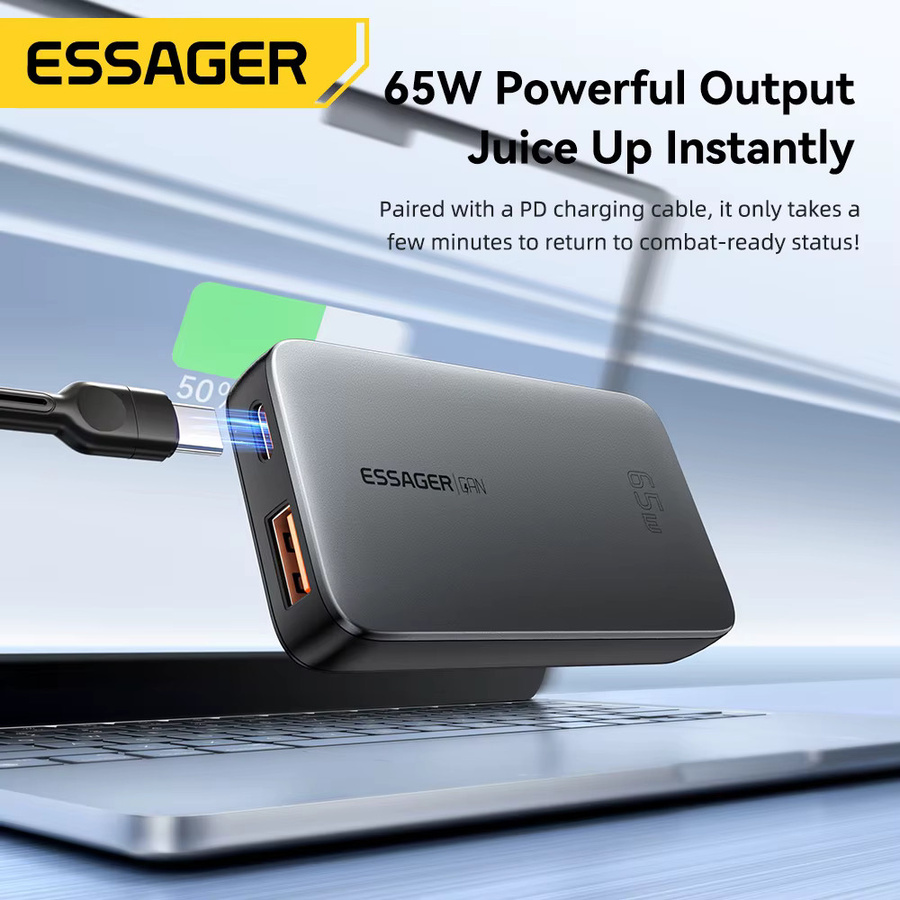 Essager 65 W GaN Reiseladegerät mit Quick Charge 4.0 PD3.0 PPS und USB-C für iPhone, Samsung und MacBook - Bild 2