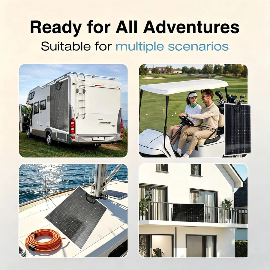 JINGYANGPV Flexibles Monokristallines Solarmodul 150W 12V in Schwarz für Wohnwagen, Wohnmobil, Boot und Yacht - Bild 6