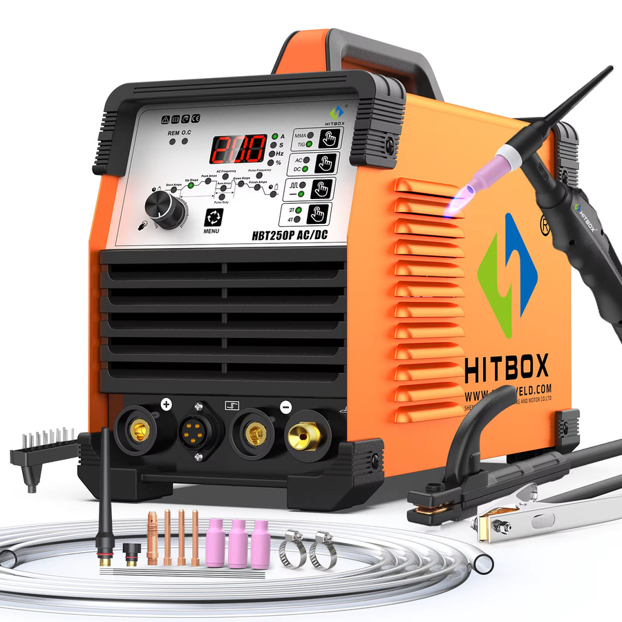 HITBOX HBT250P AC/DC TIG-Schweißgerät mit Puls-IGBT-Inverter, Multifunktions-Schweißgerät für Aluminium und Metall, Farbe: Orange - Bild 6