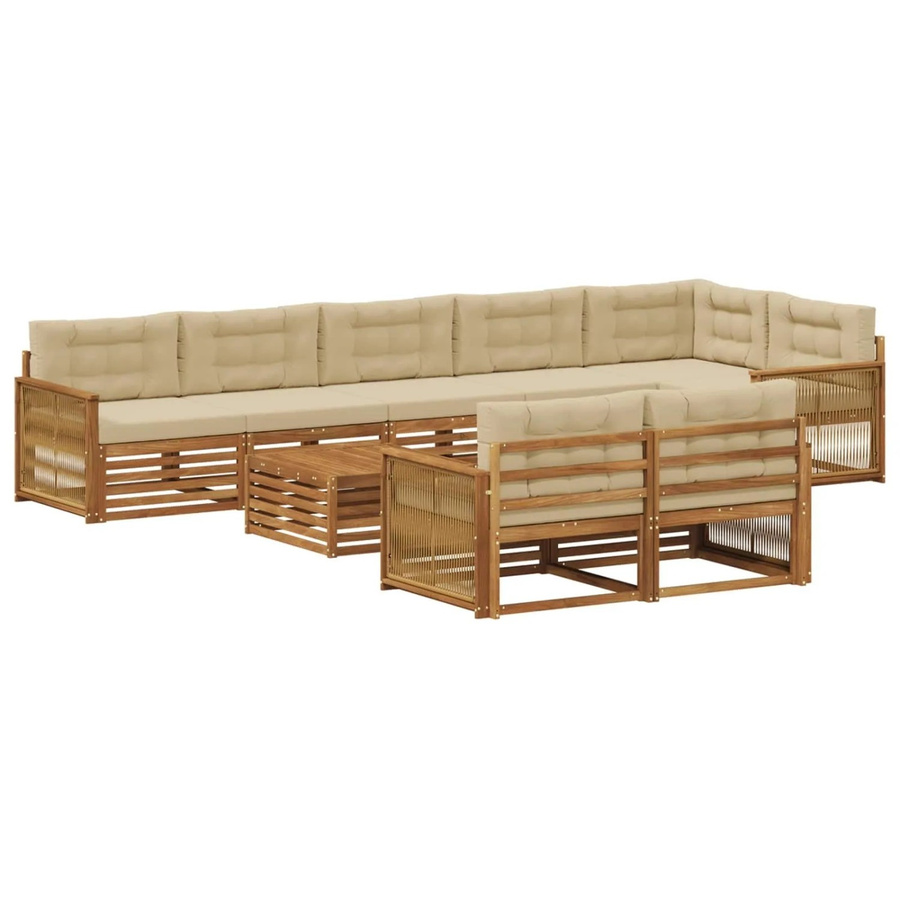 vidaXL Outdoor-Sofagarnitur aus Akazienholz mit 9 Kissen in Natur-beige - Bild 2