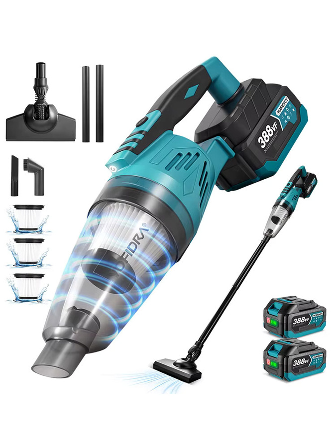 YOFIDRA 2-in-1 Akku-Staubsauger für Makita 18V, kabelloser Handstaubsauger für Haushalt und Auto, 1500W, 12KPA, Türkis - Bild 6
