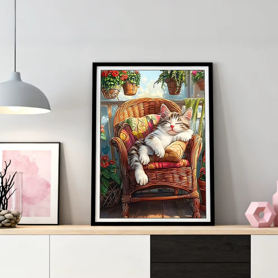 HUACAN Diamantmalerei-Set Katze als Mosaik-Bastelset für Erwachsene in Multicolour mit runden Perlen zur Wanddekoration - Bild 2