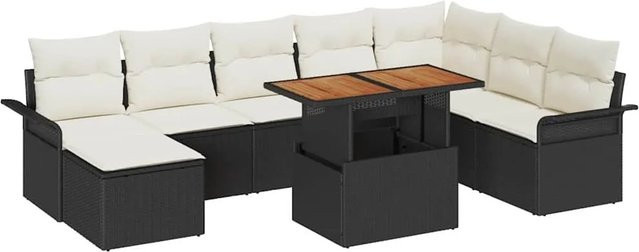 vidaXL Garten-Sofa-Set aus Poly Rattan in Schwarz mit 9 Teilen und integriertem Stauraum - Bild 1