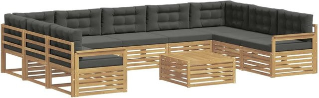 vidaXL Outdoor-Sofagarnitur aus Akazienholz mit 10-teiligem Set und Kissen in Weiß und Anthrazit - Bild 1