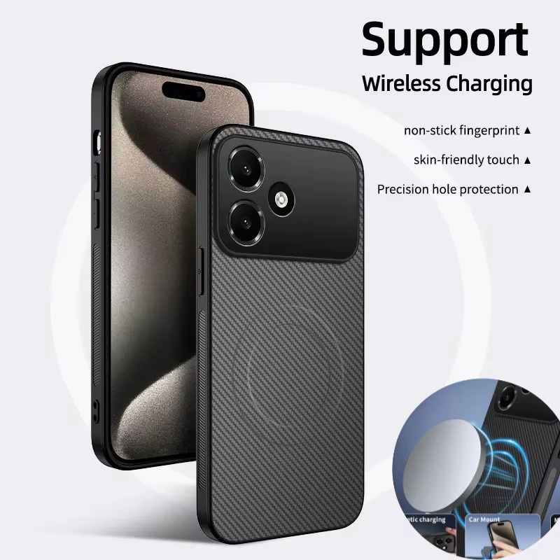 Magnetisches kabelloses Ladeetui aus Kohlefaser und PU-Leder für OPPO Find X9 X8 Pro Ultra A6C A6X A6 Pro mit Objektivschutz, Schwarz - Bild 2