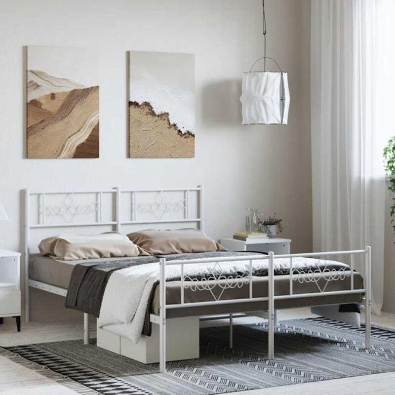 Vidaxl Metallbett mit Kopf- und Fußteil in Weiß, B/T/H: 135 x 190 cm - Bild 1
