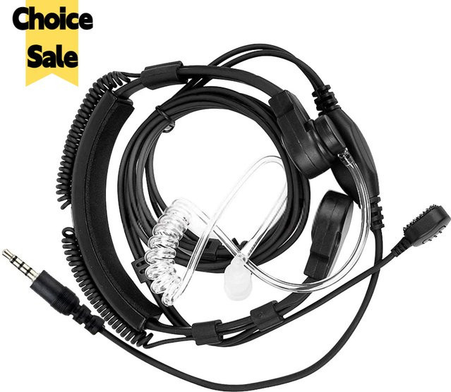 BAOFENG Headset mit verstellbarem Kehlkopfmikrofon, Akustikschlauch-Ohrhörer und Finger-PTT, 3,5 mm Klinke, Schwarz - Bild 1