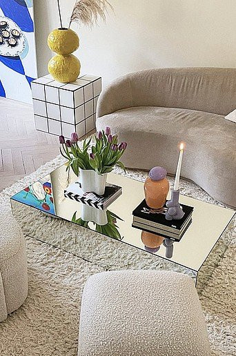 Ponti Couchtisch aus Spiegelglas in Silber, modern und rechteckig, B/T: 120 x 60 cm - Bild 1
