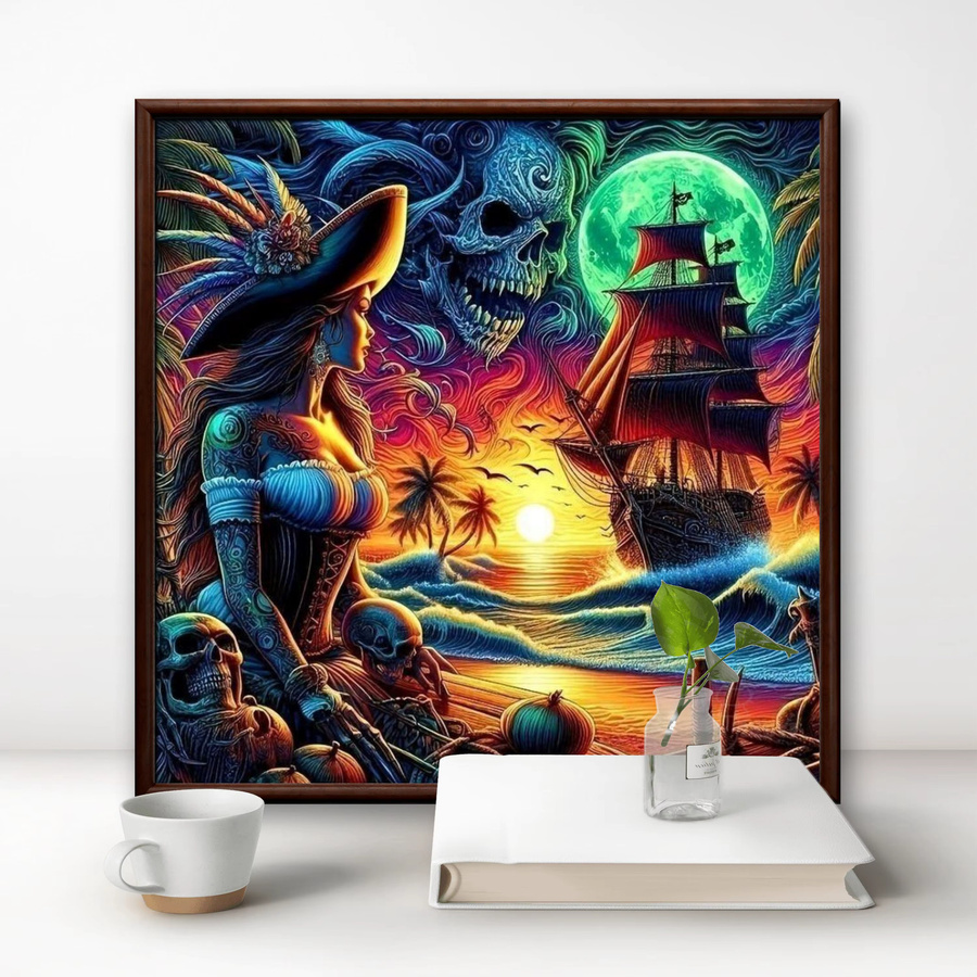 Kayou Diamantmalerei-Set Piratenfrau Totenkopf Mond in Multicolour, 5D DIY Kristall-Strass-Kunsthandwerk für deine Heimdekoration, B/H: 30 x 30 cm - Bild 2