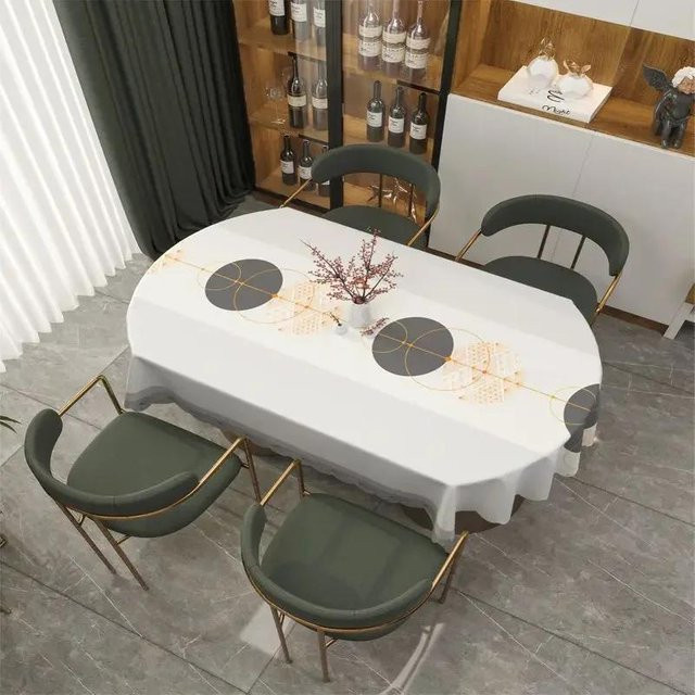 Ovale Esstischdecke aus PVC von Super Six in Weiß, wasserdicht und ölbeständig, B/L: 100 x 160 cm - Bild 1