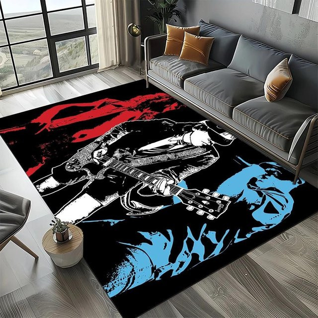 Karpetti 3D A-ACDC Rockband Cartoon Bereichsteppich, rutschfest und waschbar, Polyester, Mehrfarbig, B/T: 80 x 50 cm - Bild 1