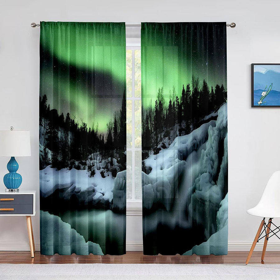 Aurora Borealis Transparenter Voile-Vorhang von Binchi Outdoor Equipment mit Natur-Muster, Chiffon, Mehrfarbig, Breite: 100 cm, Höhe: 250 cm - Bild 1