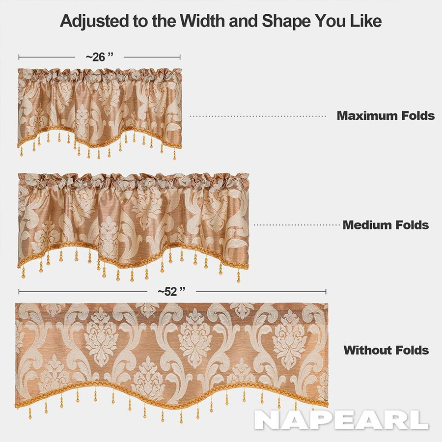 2er-Set NAPEARL Jacquard-Vorhänge mit floralem Muster und gewelltem Volant in Braun, Breite: 132 cm, Höhe: 46 cm - Bild 4