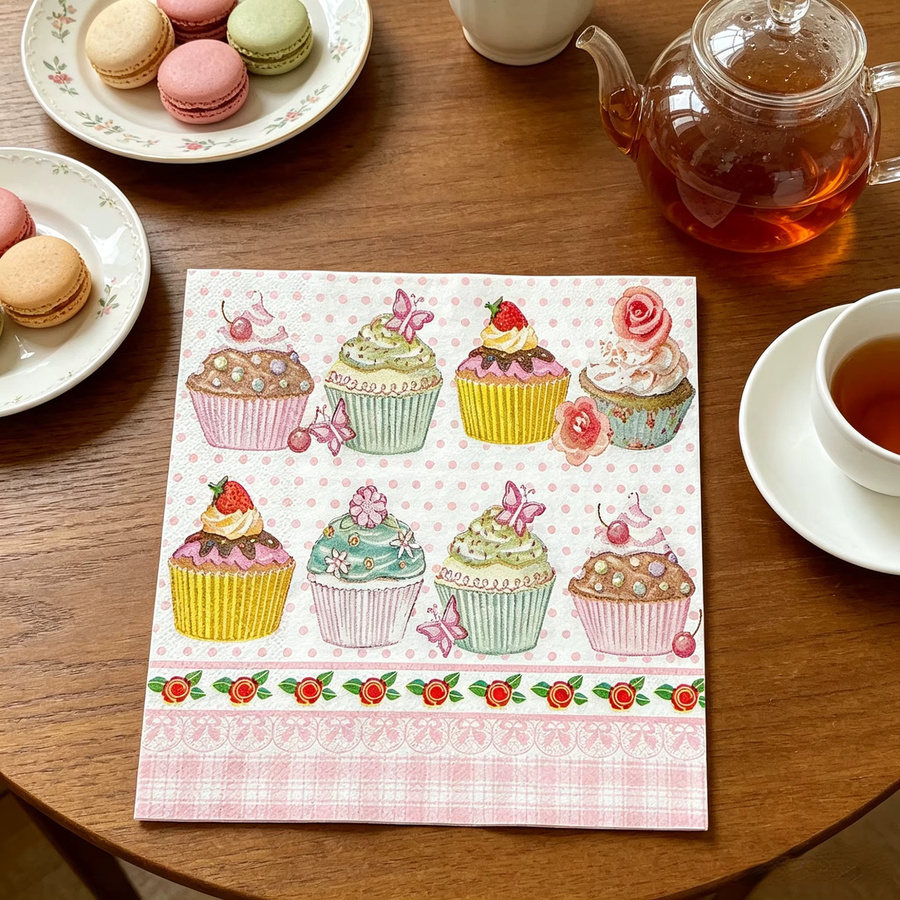 20 Stück Rosa Cupcake-Gästeservietten aus Papier für Hochzeiten und Feiern - Bild 2