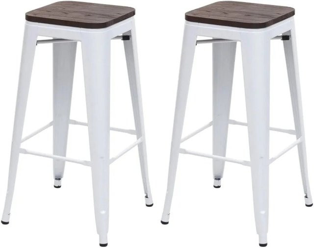 MCW Barhocker A73 2er-Set Weiß aus Ulmenholz mit pulverbeschichtetem Metallgestell im Industriedesign, Höhe: 76 cm, Breite: 42 cm, Tiefe: 42 cm - Bild 1