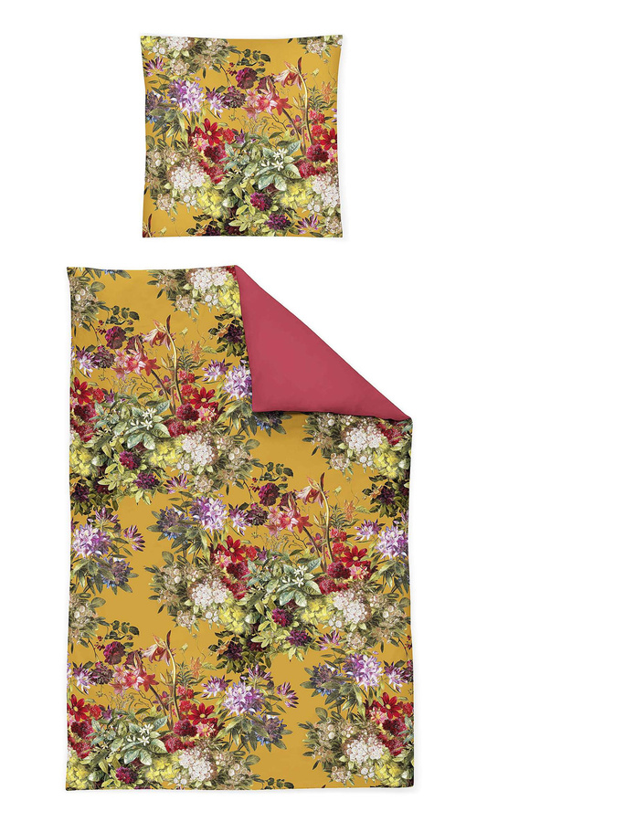 Irisette Magic Mako-Satin Bettwäsche Blumen Barock ocker Wende B/H: 155 x 220 cm - Bild 1