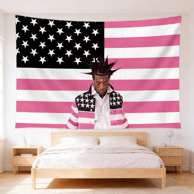 Lil Uzi Vert Rosa Amerikanische Flagge Wandteppich B/H: 125 x 150 cm - Bild 1