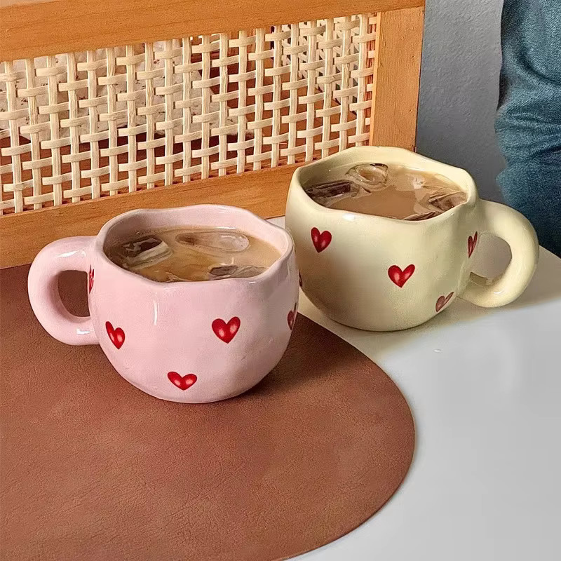 Handbemalte Keramik-Kaffeetasse mit floralem Herz-Design in Weiß und Pink, Set für Erwachsene, Höhe: 12,8 cm, Breite: 6,8 cm, Tiefe: 2,0 cm - Bild 4