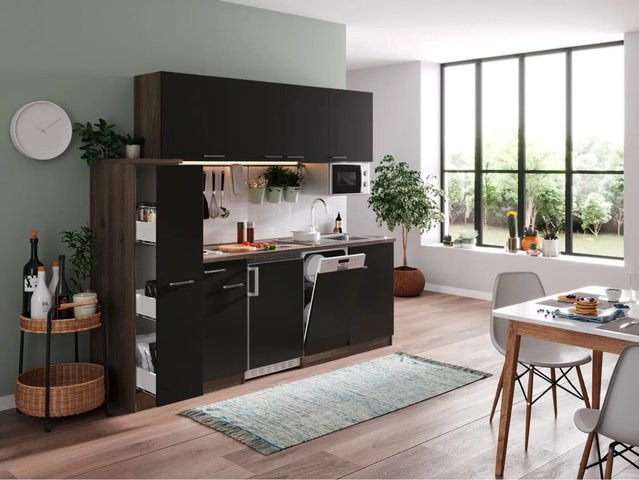 Respekta Küchenzeile KB225EYSMI in Schwarz-Eiche York Nachbildung, B/T/H: 225 x 60 x 200 cm - Bild 1