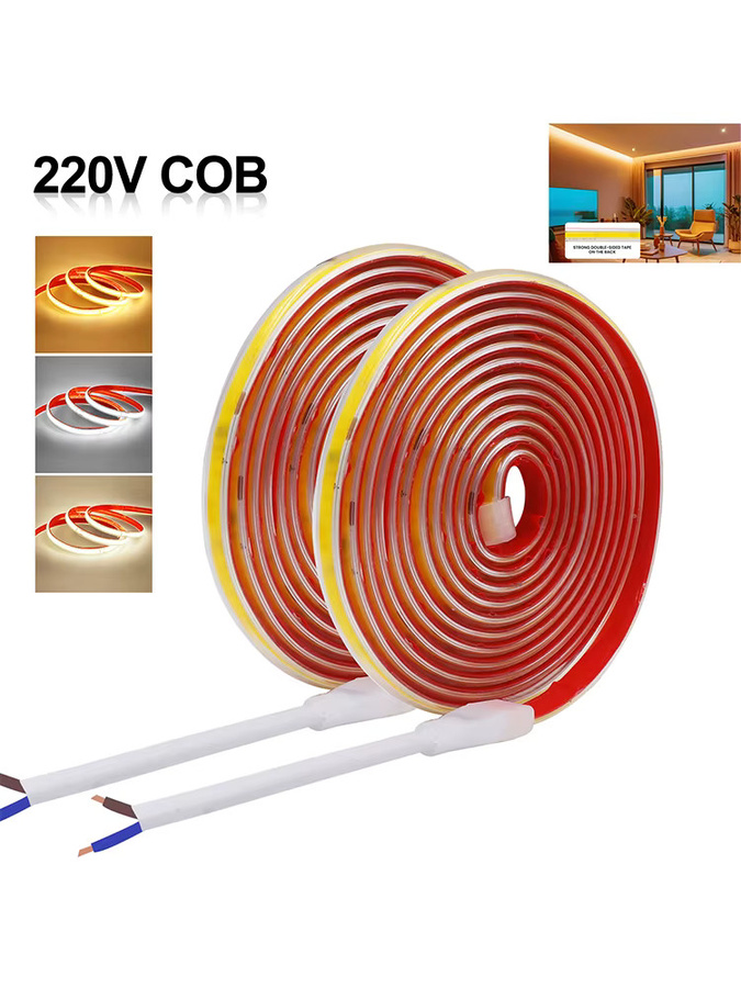 HEGEHE COB-LED-Streifen mit 240 LEDs/m, wasserdichter Lichtschlauch für AC 220 V direkt Anschluss, flexibles Flachband für Heimdekoration - Bild 6