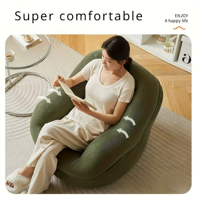 LIUSHADUOLA Lazy Tatami-Sofa mit Fußhocker, moderner Einzelstuhl in Grün für Wohnzimmer, Schlafzimmer oder Büro - Bild 2