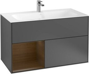 V&B Waschtischunterschrank Finion Reg links in Walnussfurnier und Anthrazit matt, B: 59,1 cm, H: 49,8 cm, T: 59,1 cm - Bild 1