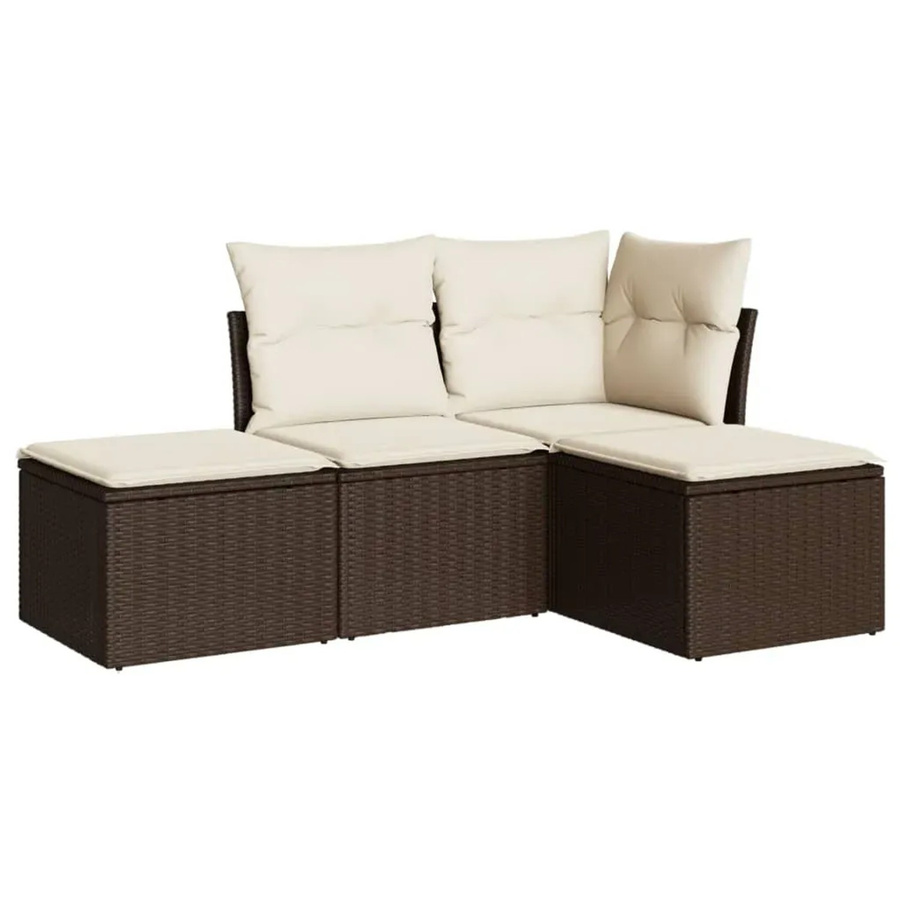 vidaXL 4-tlg Garten-Sofagarnitur in L-Form aus braunem Poly-Rattan mit Sitzkissen und Stauraum - Bild 2