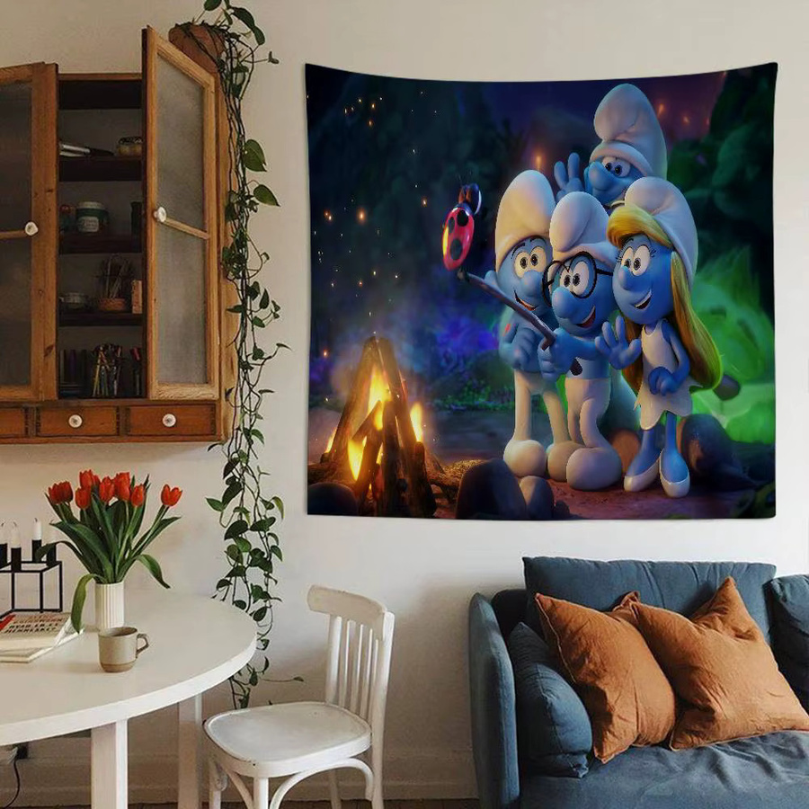Potdemiel Smurfs Cartoon Wandteppich im Bohemian Mandala Design - Bild 3