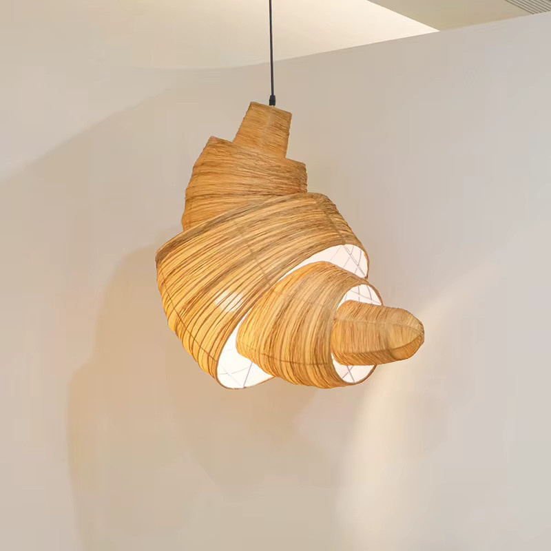 TAONUANSHU Wabi-Sabi LED-Pendelleuchte im Croissant-Design aus Stoff und Metall, Farbe: Beige/Schwarz, B/T/H: 50 x 35 x 35 cm - Bild 4