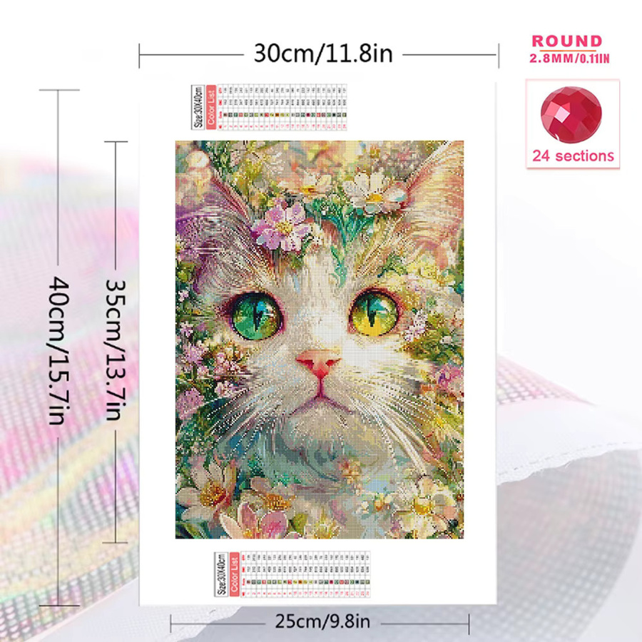 Evershine Diamant-Stickerei Katze mit Blumen-Motiv als quadratisches Mosaik-Tierbild aus Strass-Steinen in Multicolour, Breite: 20,0 cm, Höhe: 30,0 cm - Bild 2