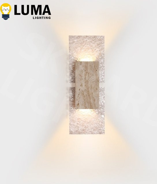MOSA ZX Nordic Retro LED Wandleuchte aus Travertin und Acryl in Gelb und Beige, Warmweiß, B/T/H: 42,0 x 15,0 x 2,0 cm - Bild 1