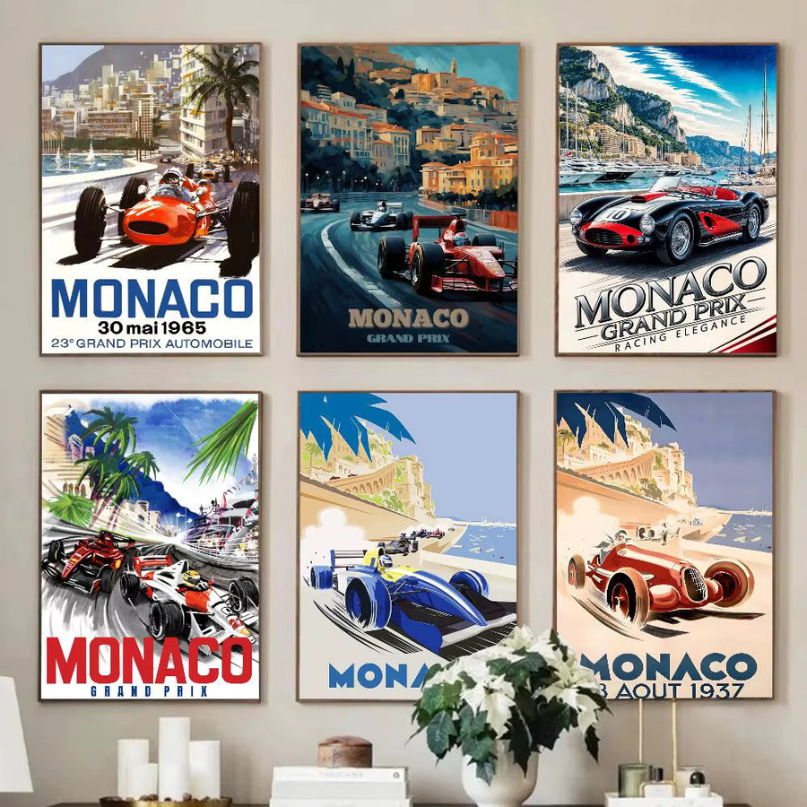 MINISO Vintage Monaco Prix F1 Racing Poster Aufkleber, wasserfest, mehrfarbig, 15 x 15 cm - Bild 2
