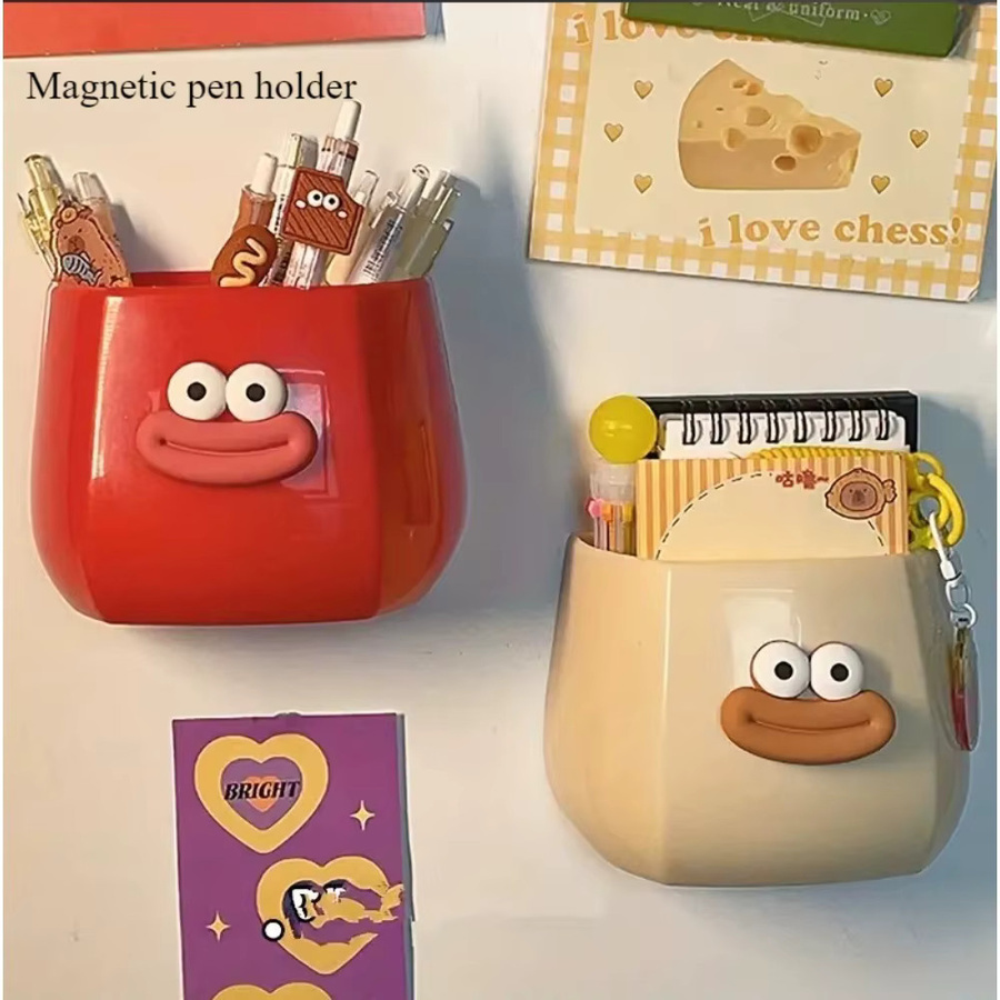 Magnetischer Großmaul-Stifthalter aus Kunststoff in Weiß und Rot als DIY Büro-Aufbewahrungsbox und Kühlschrank-Organizer - Bild 1