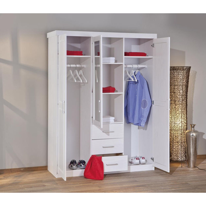 Kleiderschrank Geraldo von Inter Link in Weiß, Landhausstil aus Massivholz mit integrierten Schubladen und Spiegel, B/H/T: 140 x 190 x 55 cm - Bild 3