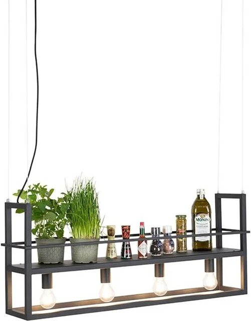 QAZQA Industrielle Hängelampe Schwarz mit 4-Licht Cage Rack, höhenverstellbar, E27, ideal für Esstisch und Kücheninsel - Bild 1