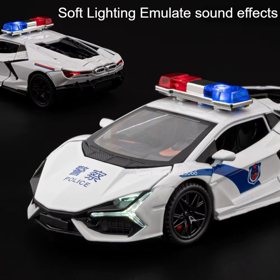 MAKEDA Aventador Hellcat Polizeiauto, Druckguss-Modell, 1:32, mit Sound und Licht, Rückziehfahrzeug - Bild 4