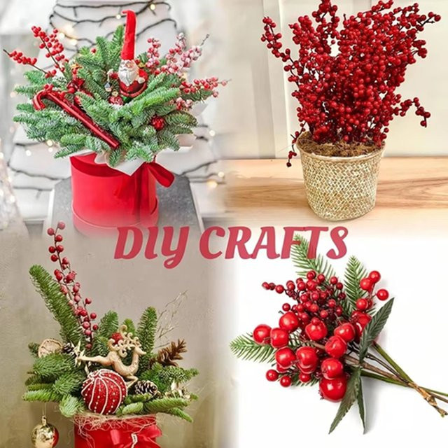 ZQCY Künstliche Holly Pflanze mit roten Früchten für Weihnachts- und Neujahrsdekoration sowie Hochzeiten in Rot und Grün - Bild 1