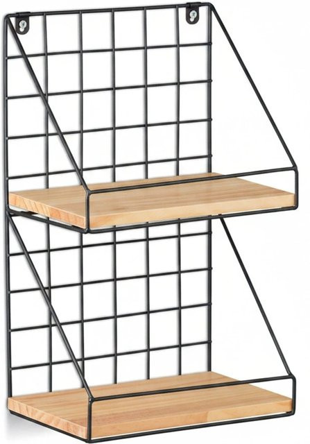 Relaxdays Wandregal im Industrial Design aus Eisen und MDF, Schwarz und Natur, B: 41 cm, T: 25 cm, H: 16 cm - Bild 1