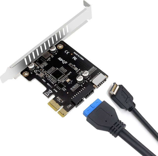 VODOOL USB 3.0 Erweiterungskarte PCI-E zu USB 3.0 Hub Splitter mit 19PIN Anschluss, Schwarz - Bild 1