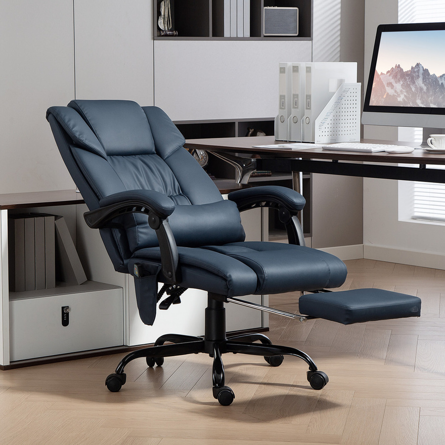 Vinsetto Massagesessel Aosom ergonomischer Bürostuhl mit Fußstütze und Kopfstütze in Blau aus Kunstleder - Bild 2