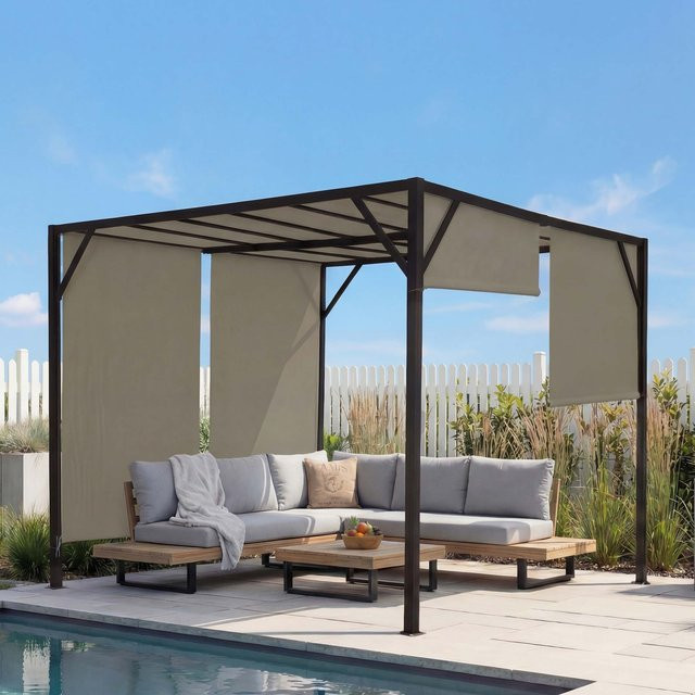 MCW Pergola Beja Garten Pavillon Terrassenüberdachung mit Schiebedach in Beige, B/T/H: 300 x 305 x 212 cm - Bild 1