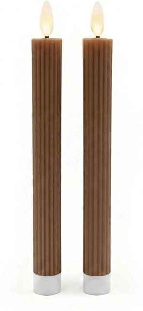 Relaxdays LED Stabkerzen 2er Set aus Echtwachs in Coffee mit Flacker-Effekt und Timer, Höhe: 25 cm, Durchmesser: 2 cm - Bild 1