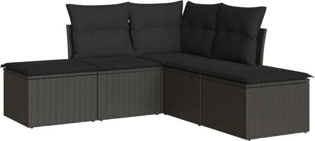 vidaXL 5-tlg Garten-Sofagarnitur aus Poly-Rattan in Schwarz mit UV-beständigen Kissen und Ecksofa im L-Shape Design - Bild 1