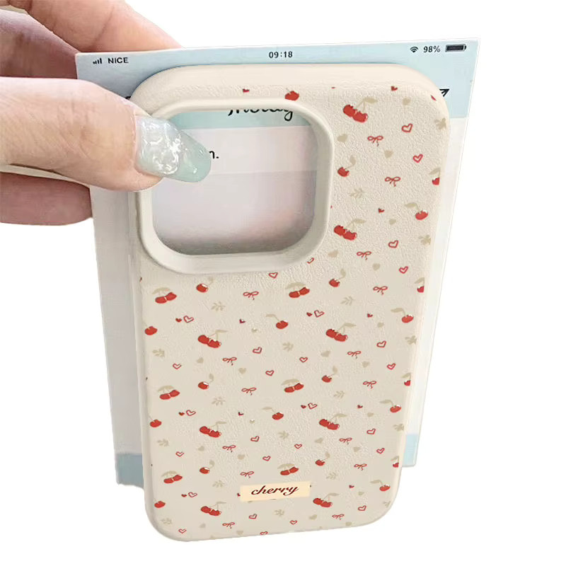 Little Cherry Handyhülle in Schwarz mit Lederstruktur aus TPU und Silikon für iPhone 17 16 15 14 13 12 Pro Max und weitere Modelle, stoßfeste Abdeckung - Bild 5
