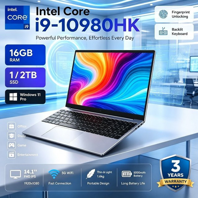 Intel Core i9 10980HK Gaming Laptop 14,1 Zoll Silber mit 16GB RAM und 1TB SSD Windows 11 Notebook - Bild 1